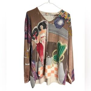 Kolorway Vintage Art to Wear Hand Painted V-Neck Sweater 100% Made in USA